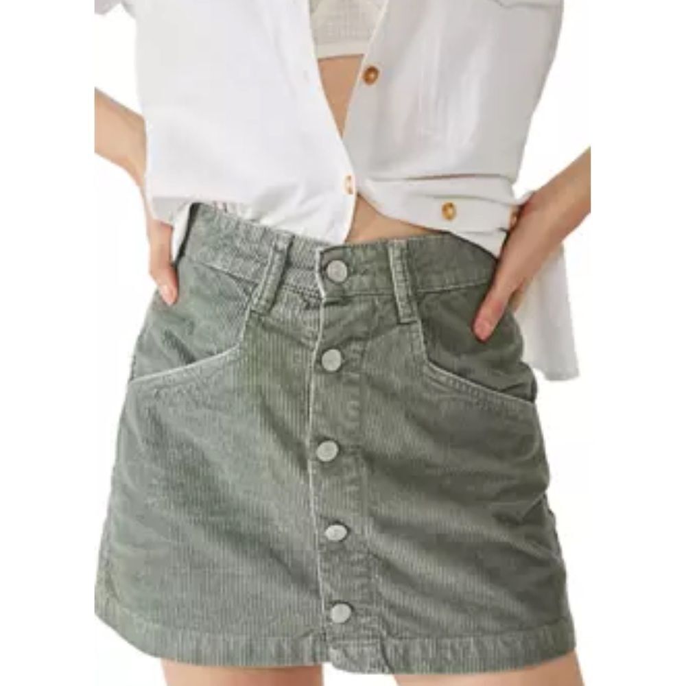 NWT Free People Ray Cord Mini Skirt olive green corduroy size 8